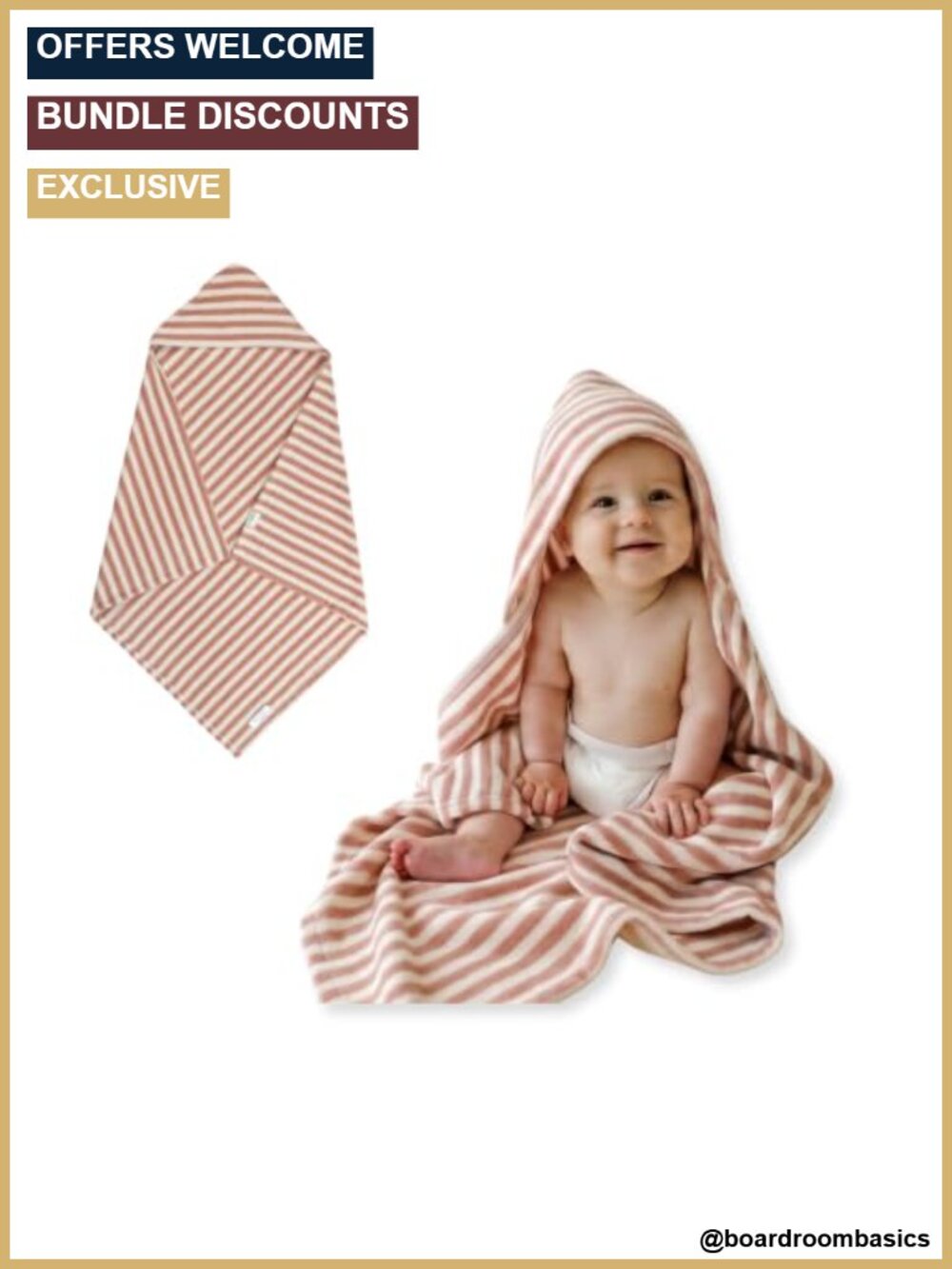 Organic Cotton Hooded Baby Towel 80cm x 80cm Newborn to Toddler
